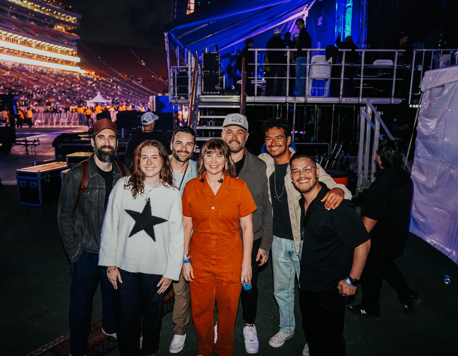 Kevin Michael Chong with the Hopefest 2026 band backstage at the Los Angeles Memorial Coliseum