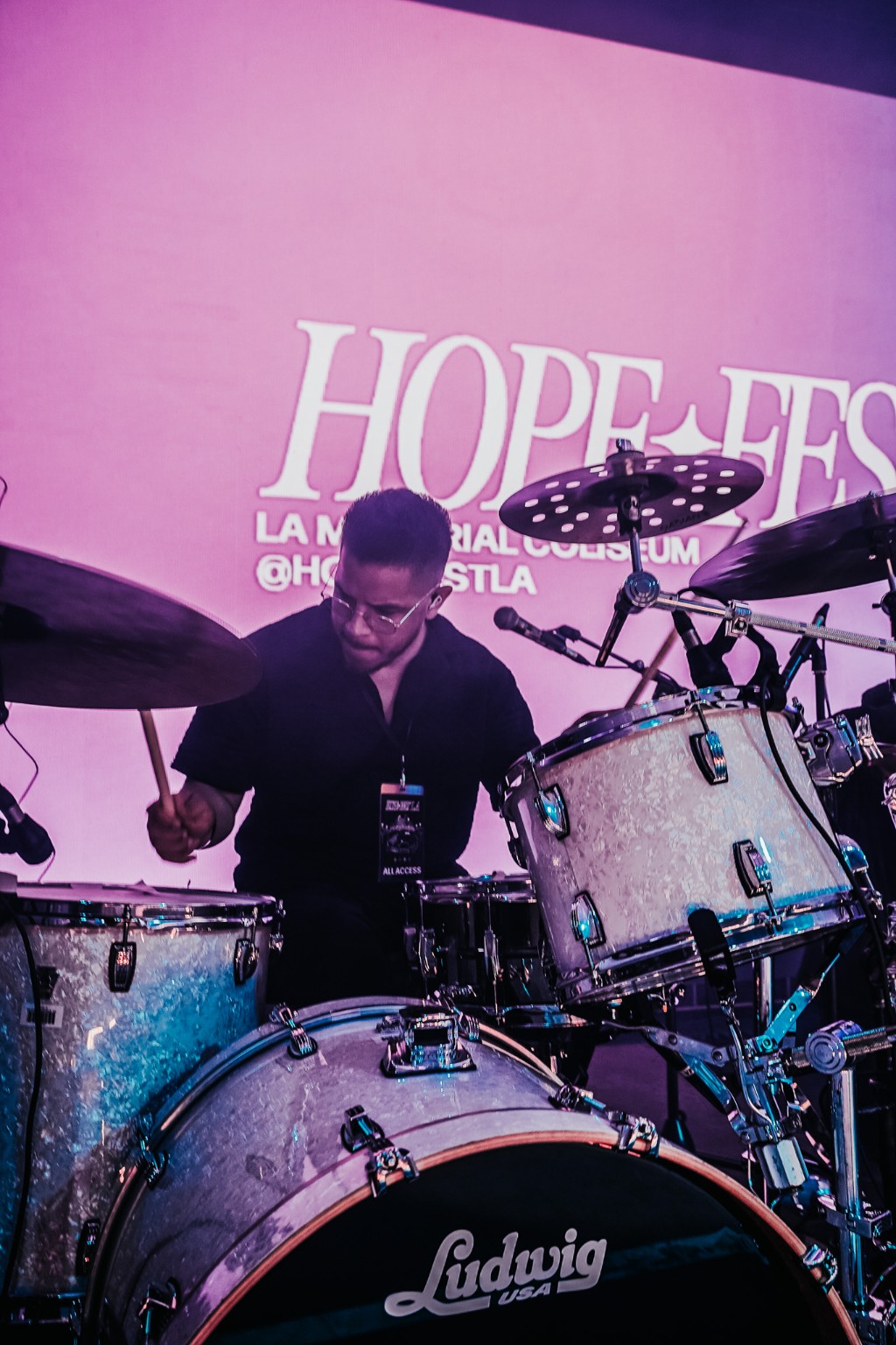 Kevin Michael Chong playing his Ludwig drum kit at Hopefest 2026