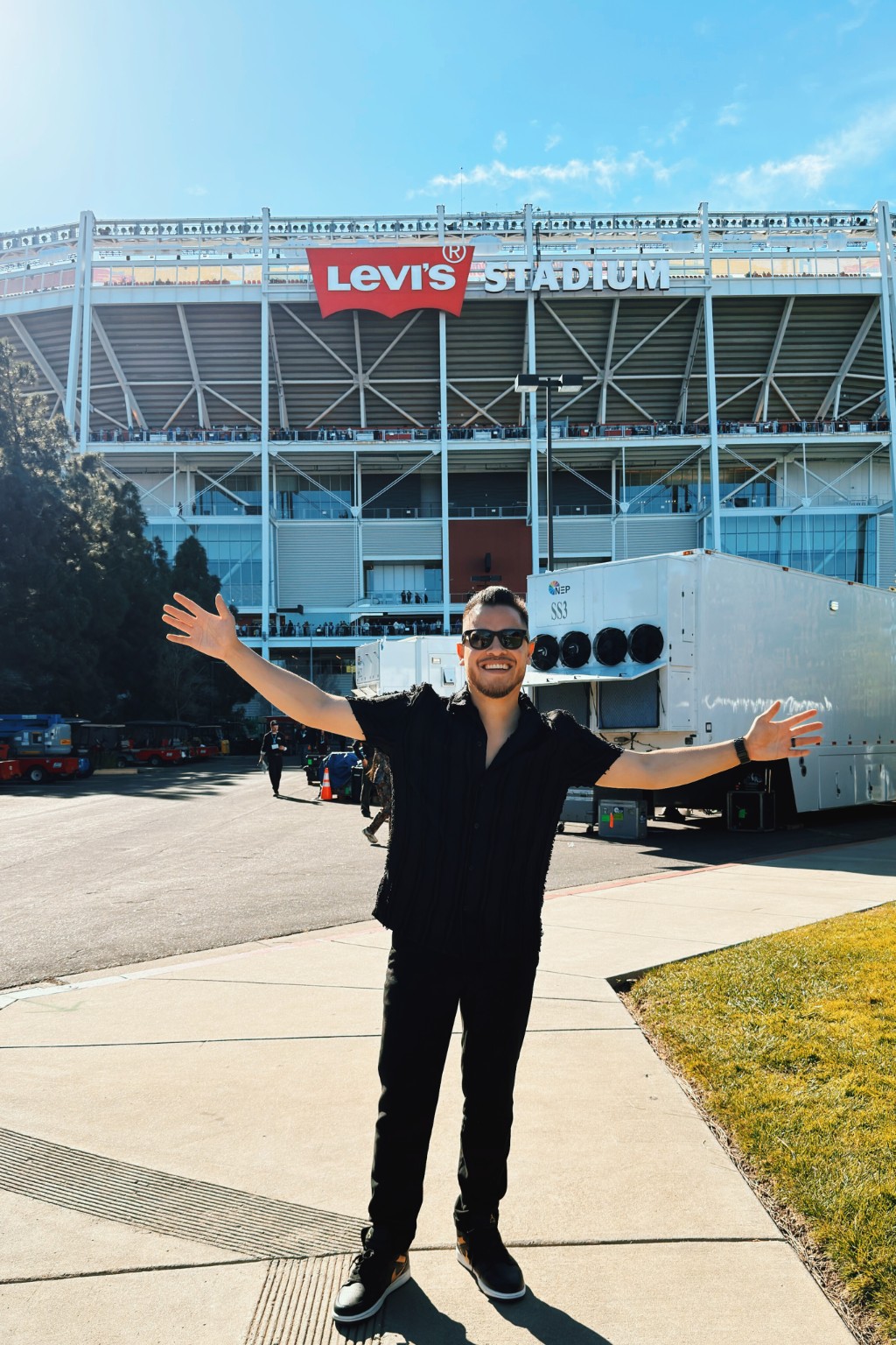 Kevin Michael Chong outside Levi's Stadium for Super Bowl LX